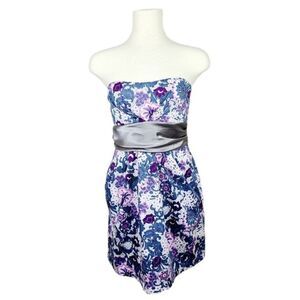 Kopa Purple Floral Strapless Dress Medium